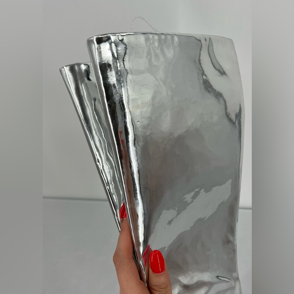 Silver Metallic chrome knee high boots festival concert boots 6 disco futuristic - Picture 16 of 16